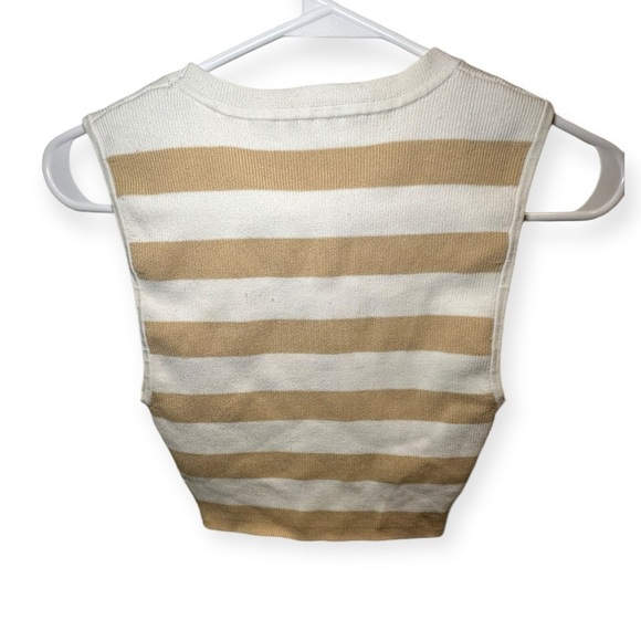 Babaton Aritzia Small Pia Sculpt Knit Tan White Tank Stripped Cropped Top - Picture 2 of 3